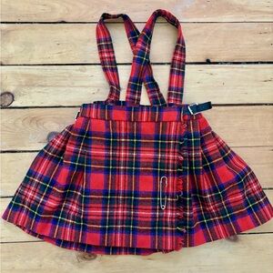 Girl’s Red Tartan Plaid Skirt with Straps vintage Irish kilt